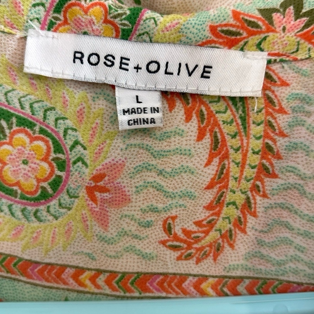 ROSE-OLIVE Shirt Womens Size M Multi-Color Paisley Floral Button Down Knot Front - Picture 3 of 6